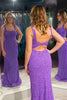 Load image into Gallery viewer, Purple Mermaid Square Neck Long Sequined Prom Dress