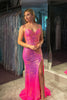 Load image into Gallery viewer, Sparkly Fuchsia Mermaid Long Sequined Formal Dress With Slit