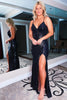 Load image into Gallery viewer, Sparkly Sheath Spaghetti Straps Black Sequins Long Formal Dress with Silt