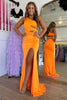 Load image into Gallery viewer, Orange Mermaid One Shoulder Long Formal Dress With Slit