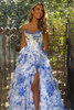 Load image into Gallery viewer, White Blue Flower Corset Sweetheart Tiered Long Formal Dress