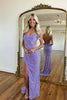 Load image into Gallery viewer, Sparkly Purple Mermaid Spaghetti Straps Sequins Formal Dress with Slit