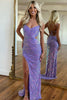 Load image into Gallery viewer, Sparkly Purple Mermaid Spaghetti Straps Sequins Formal Dress with Slit