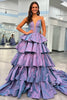 Load image into Gallery viewer, A Line Purple Long Tiered Formal Dress