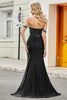 Load image into Gallery viewer, Off the Shoulder Black Sparkly Mermaid Formal Dress