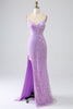 Load image into Gallery viewer, Sparkly Purple Mermaid Spaghetti Straps Sequins Formal Dress with Slit