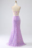 Load image into Gallery viewer, Sparkly Purple Mermaid Spaghetti Straps Sequins Formal Dress with Slit