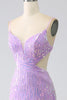 Load image into Gallery viewer, Sparkly Purple Mermaid Spaghetti Straps Sequins Formal Dress with Slit