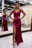 Load image into Gallery viewer, Hot Pink Satin V-Neck Simple Formal Dress with Slit