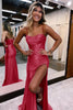 Load image into Gallery viewer, Fuchsia Spaghetti Straps Satin Mermaid Formal Dress with Slit