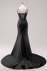 Load image into Gallery viewer, Sparkly Black Beaded Corset Long Formal Dress with Slit