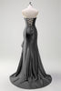 Load image into Gallery viewer, Sparkly Grey Blue Corset Long Satin Formal Dress with Ruffles Slit