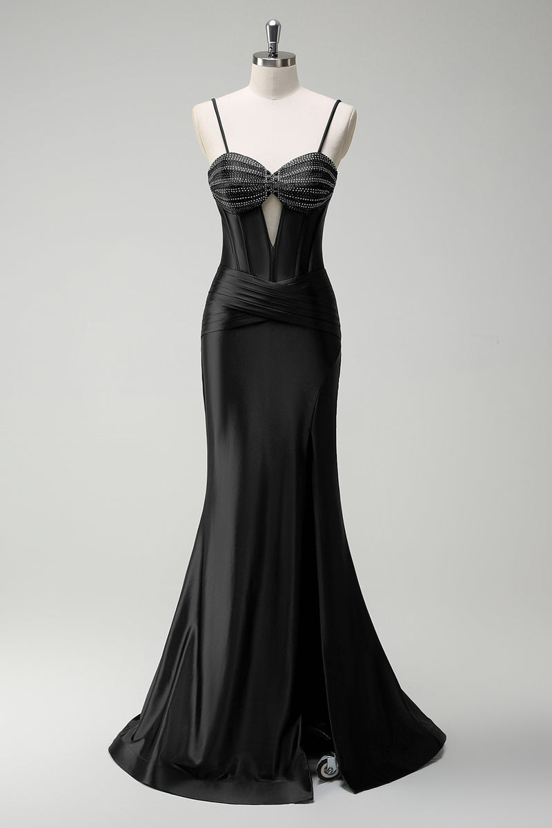 Load image into Gallery viewer, Sparkly Dark Green Mermaid Corset Beaded Long Satin Formal Dress