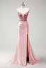 Load image into Gallery viewer, Sparkly Fuchsia Beaded Corset Satin Long Formal Dress with Slit