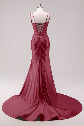 Sparkly Fuchsia Beaded Corset Formal Dress with Slit