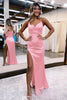 Load image into Gallery viewer, Hot Pink Satin V-Neck Simple Formal Dress with Slit