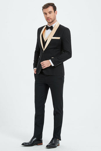 Black and Champagne 3 Piece Shawl Lapel Men's Fomal Suits