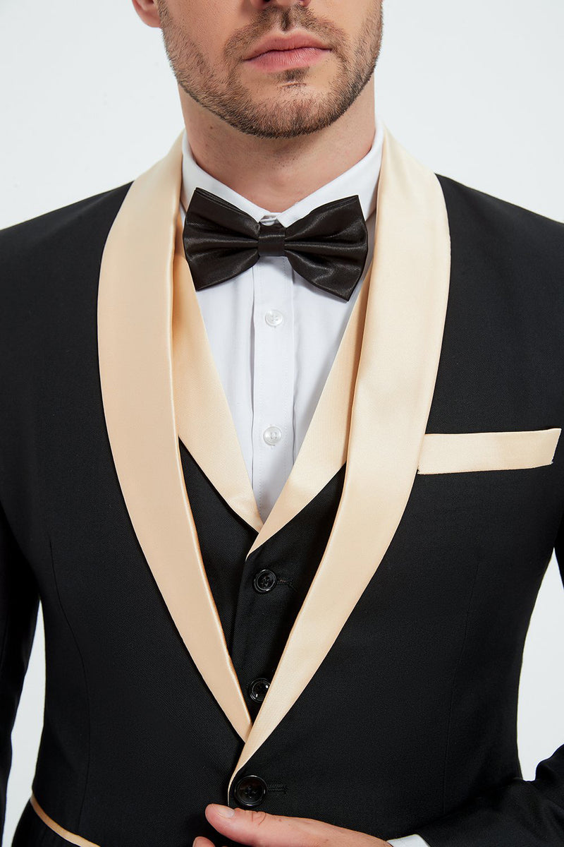 Load image into Gallery viewer, Black and Champagne 3 Piece Shawl Lapel Men&#39;s Fomal Suits