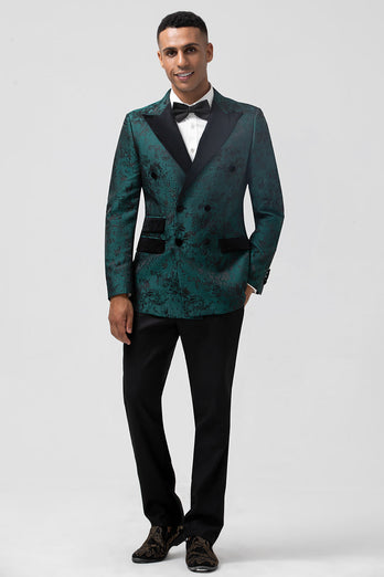 Dark Green Jacquard Peak Lapel 2 Pieces Men's Formal Suits