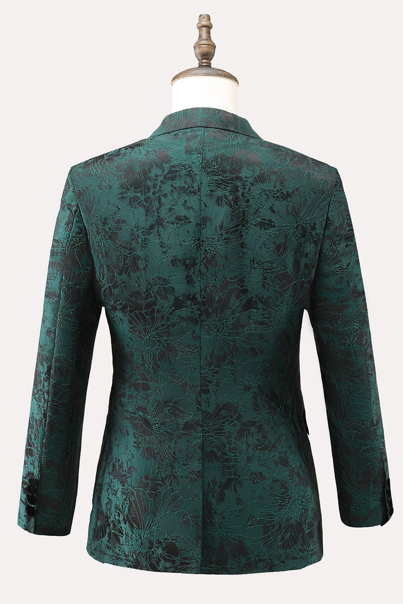 Load image into Gallery viewer, Dark Green Peak Lapel Double Breasted 2 Piece Jacquard Men&#39;s Formal Suits