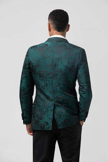 Dark Green Jacquard Peak Lapel 2 Pieces Men's Formal Suits