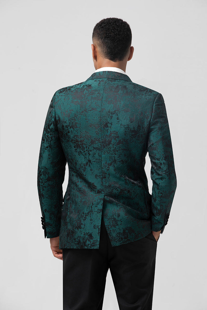 Load image into Gallery viewer, Dark Green Jacquard Peak Lapel 2 Pieces Men&#39;s Formal Suits