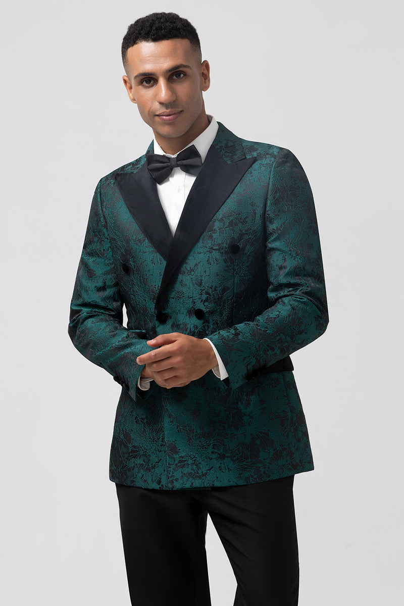 Load image into Gallery viewer, Dark Green Jacquard Peak Lapel 2 Pieces Men&#39;s Formal Suits