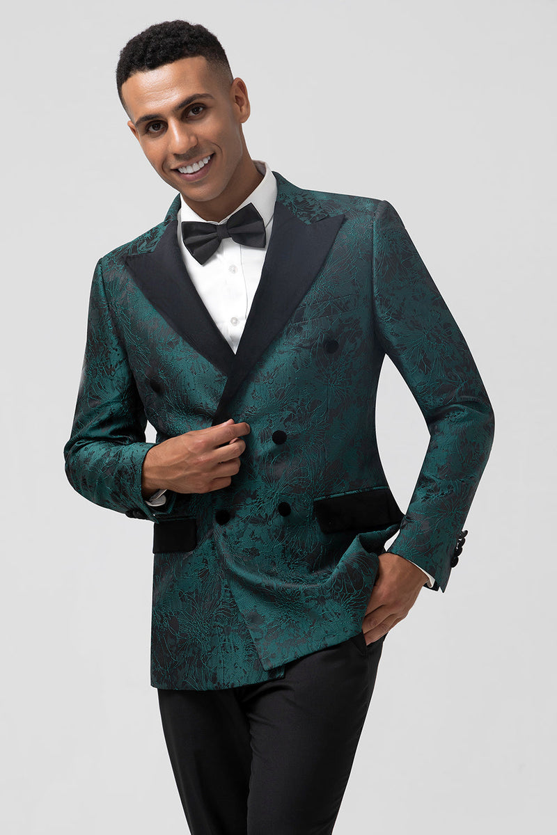 Load image into Gallery viewer, Dark Green Jacquard Peak Lapel 2 Pieces Men&#39;s Formal Suits