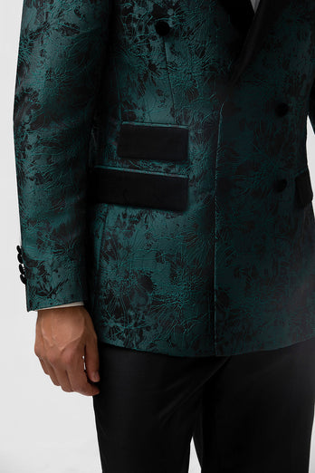 Dark Green Jacquard Peak Lapel 2 Pieces Men's Formal Suits