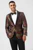 Load image into Gallery viewer, Brown 2 Pieces Jacquard Peak Lapel Slim Fit Men&#39;s Formal Suits