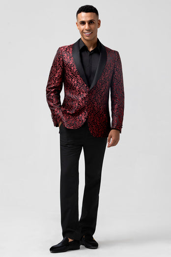 Red 2 Pieces Jacquard Shawl Lapel Men's Formal Suits