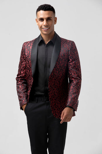 Red 2 Pieces Jacquard Shawl Lapel Men's Formal Suits