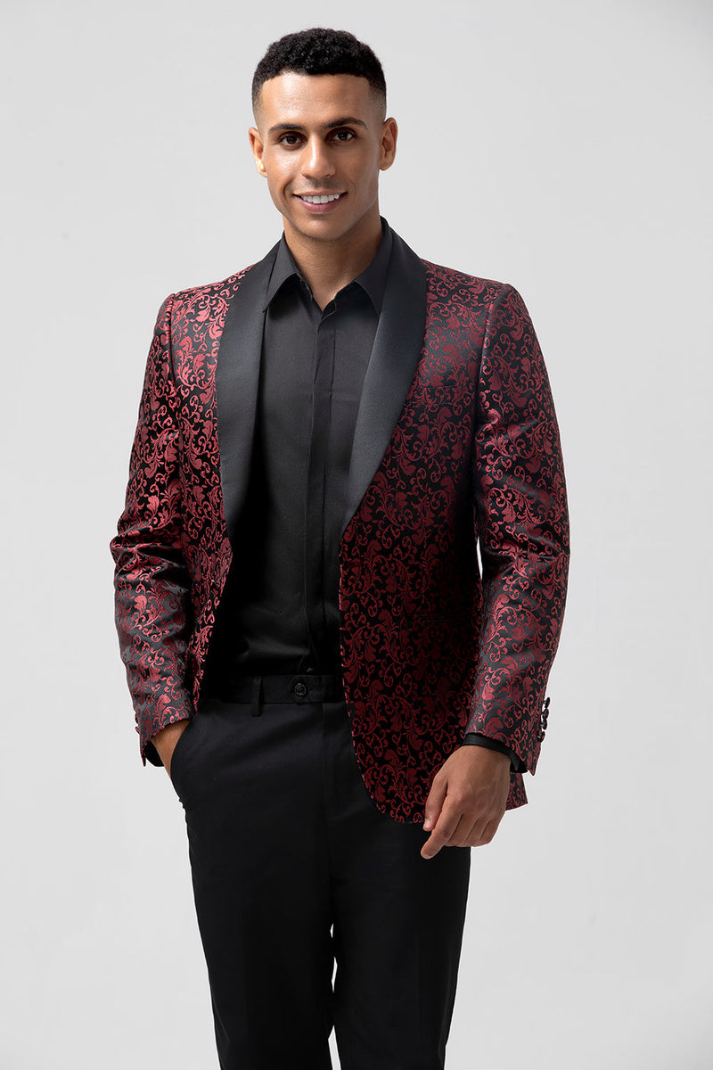 Load image into Gallery viewer, Red 2 Pieces Jacquard Shawl Lapel Men&#39;s Formal Suits