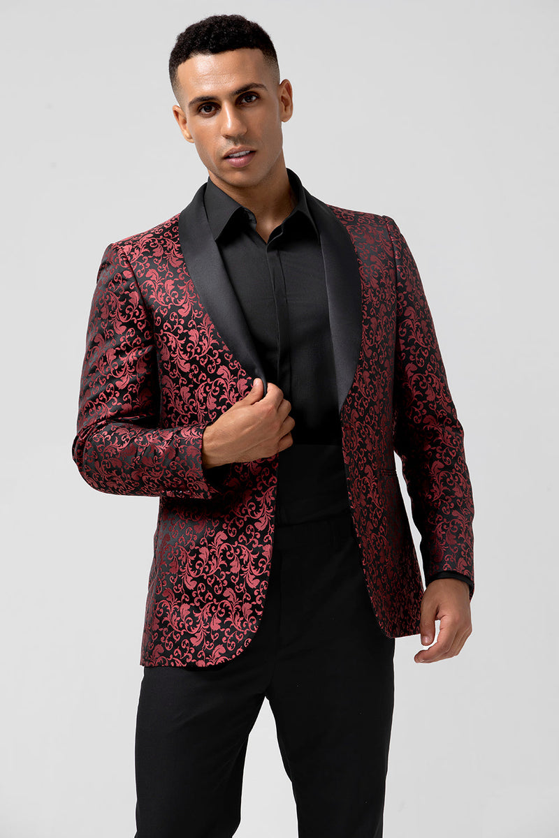 Load image into Gallery viewer, Red 2 Pieces Jacquard Shawl Lapel Men&#39;s Formal Suits