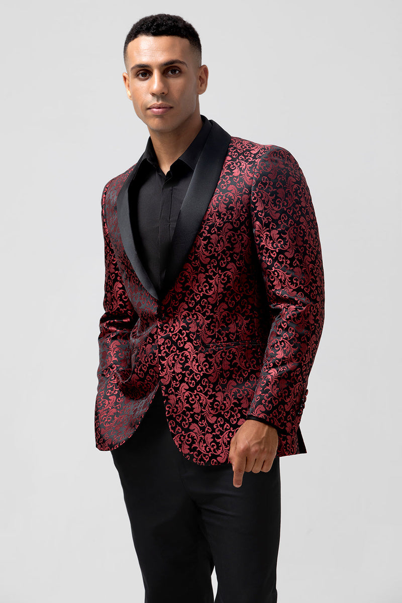 Load image into Gallery viewer, Red 2 Pieces Jacquard Shawl Lapel Men&#39;s Formal Suits