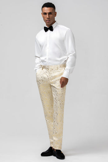 Glitter Champagne Shawl Lapel Jacquard 2 Piece Men's Prom Tuxedos with Belt