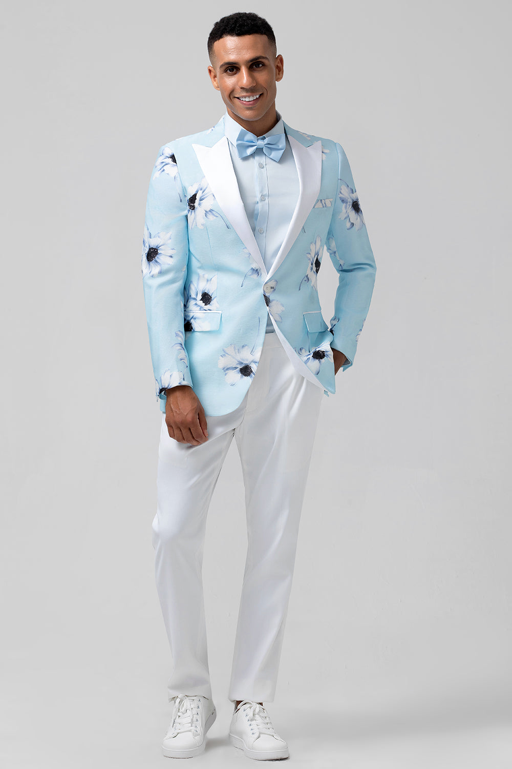 Light Blue Peak Lapel One Button 2 Piece Floral Men's Prom Tuxedos