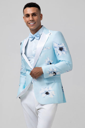 Light Blue Peak Lapel One Button 2 Piece Floral Men's Prom Tuxedos