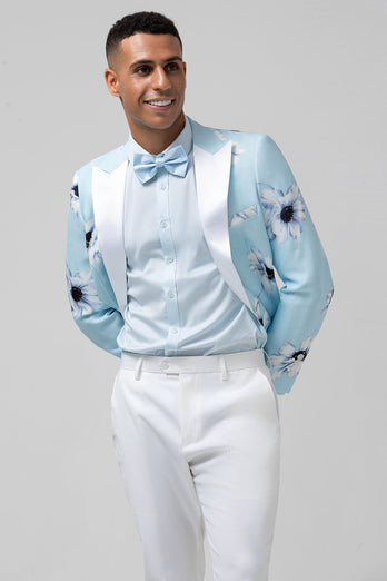 Light Blue Peak Lapel One Button 2 Piece Floral Men's Prom Tuxedos