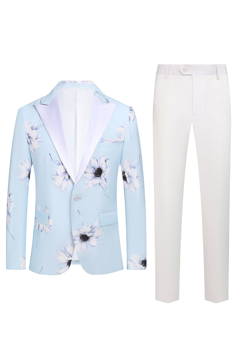 Load image into Gallery viewer, Light Blue Peak Lapel 2 Piece Floral Men&#39;s Formal Suits