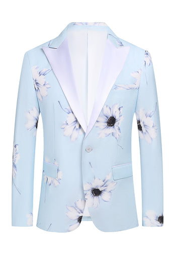 Light Blue Peak Lapel 2 Piece Floral Men's Formal Suits