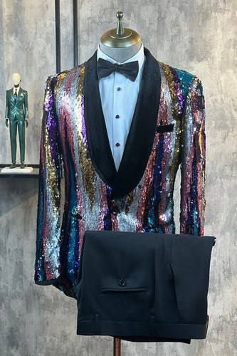 Sparkly Colorful Sequins 2 Piece Men Prom Tuxedo