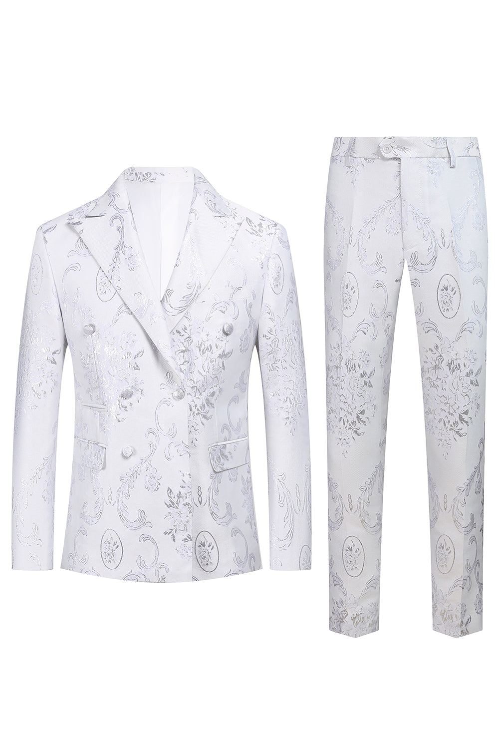 White Floral Jacquard Peak Lapel Men Prom Tuxedo