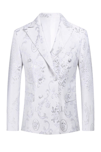 White Floral Jacquard Peak Lapel Men Prom Tuxedo