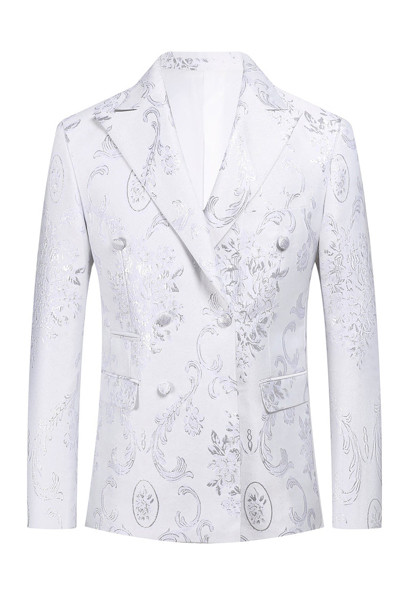 Load image into Gallery viewer, White Floral Jacquard Peak Lapel Men Prom Tuxedo