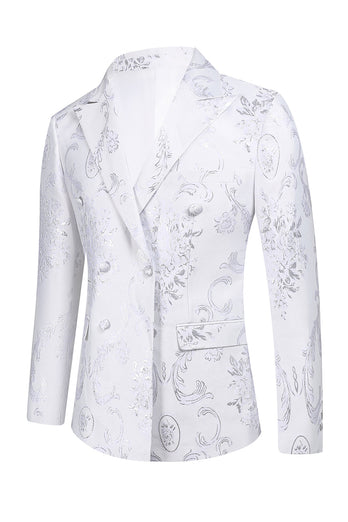 White Floral Jacquard Peak Lapel Men Prom Tuxedo