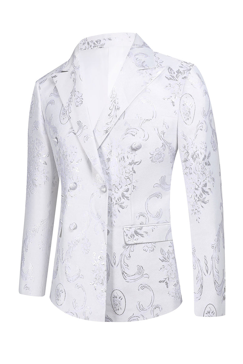 Load image into Gallery viewer, White Floral Jacquard Peak Lapel Men Prom Tuxedo