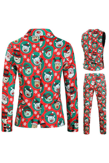 Notched Lapel One Button Santa Claus Printed Red Men's Formal Suits