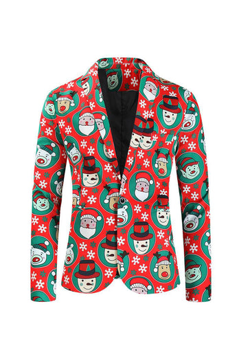 Notched Lapel One Button Santa Claus Printed Red Men's Formal Suits