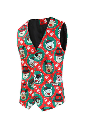 Notched Lapel One Button Santa Claus Printed Red Men's Formal Suits